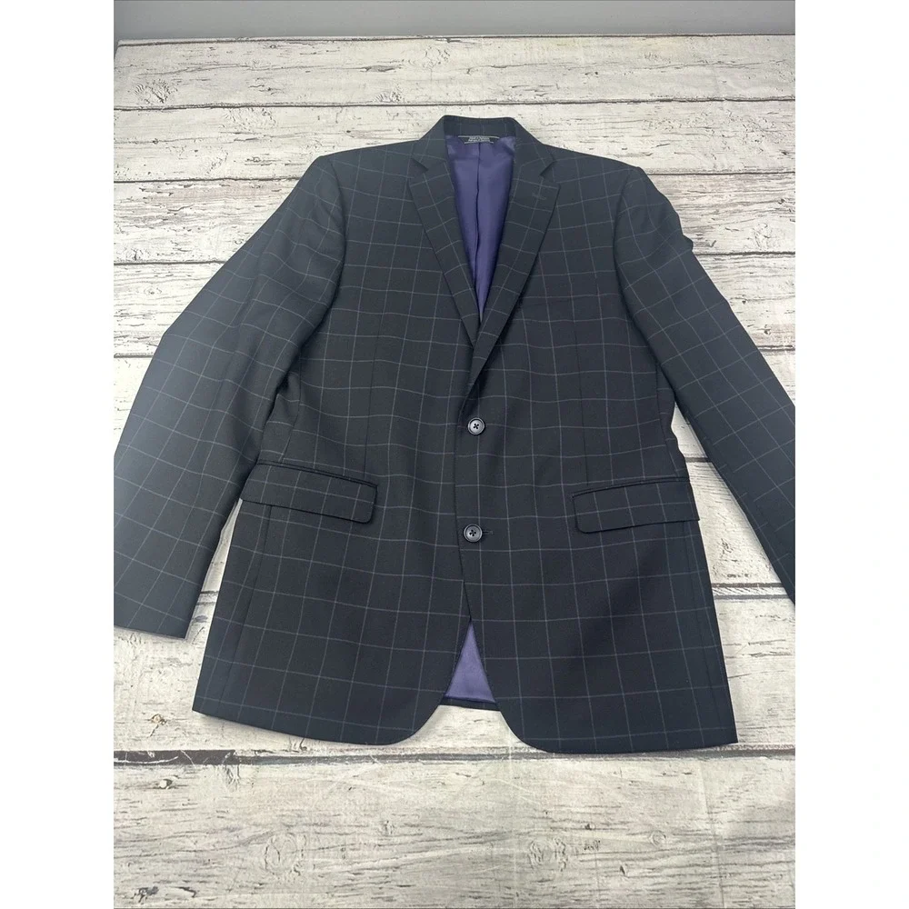 RED Saks Fifth Avenue 2-Piece Blue Suit Mens 40L Pants 35x33.5 Box Print